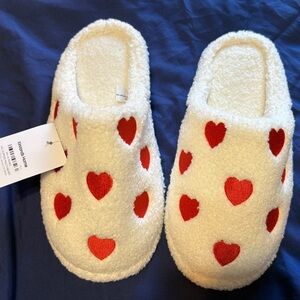 Kirkland's Home White Slippers with Red Hearts